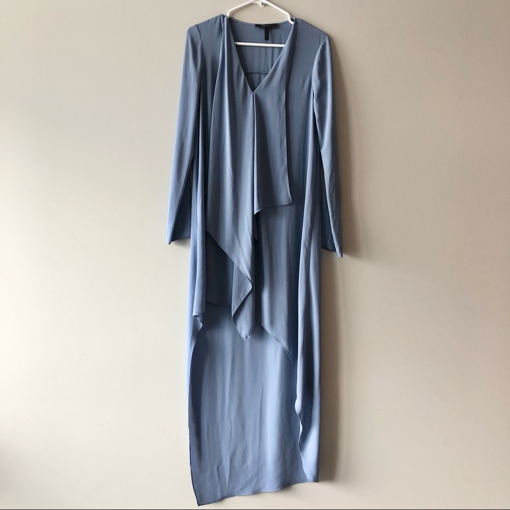 BCBGMAXAZRIA Kyndal Blue Cascade Hi Low Dress, XXS